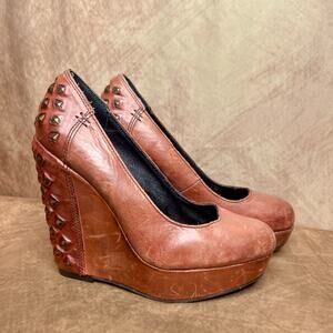 Calvin Jeans Hillary High Heel Platform Wedge Studded Heels Dusty Maroon McBling
